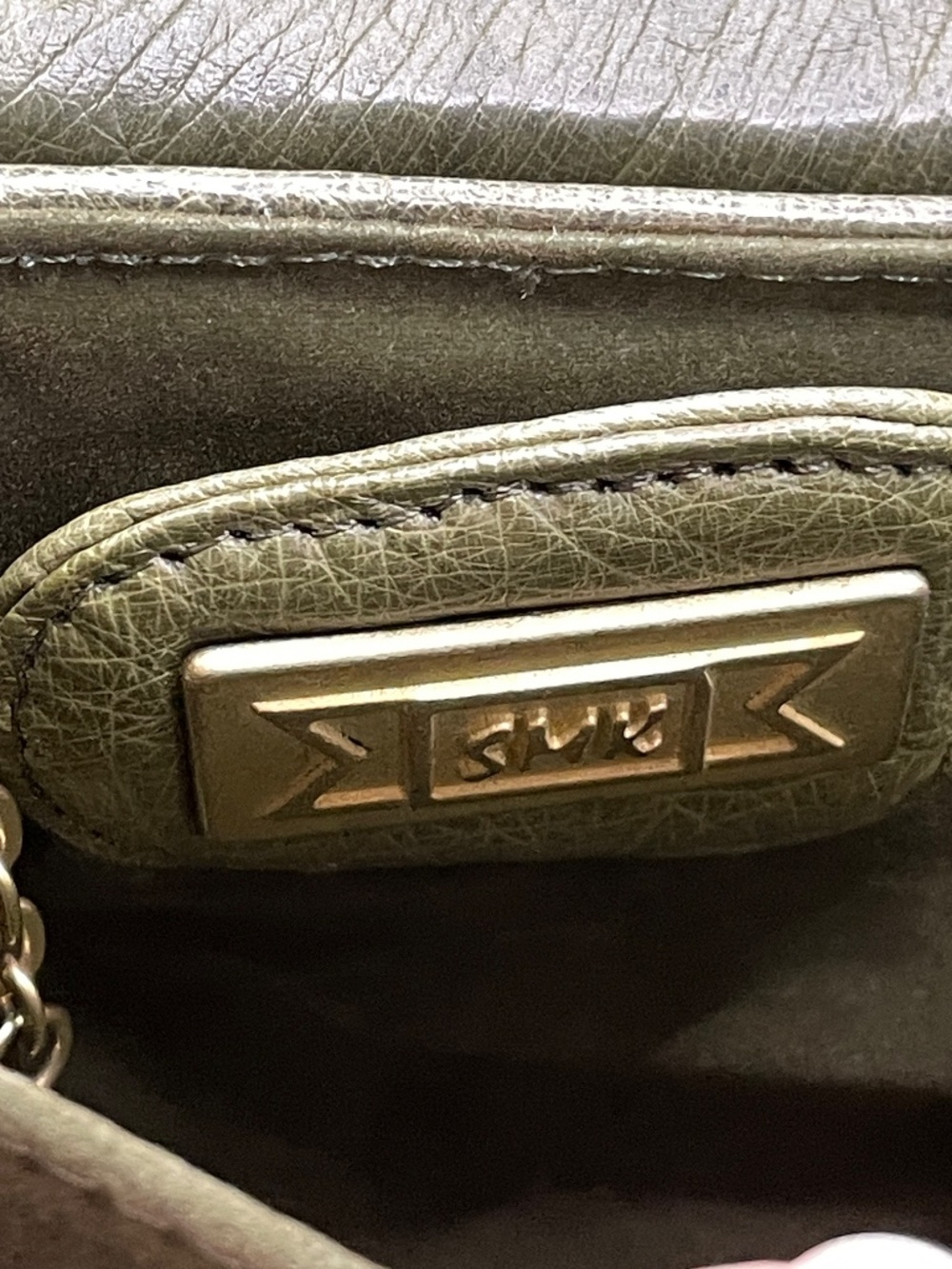 Vintage SMK Faux Ostrich Leather Olive Green Box Purse Handbag Cosmetic Case - Picture 7 of 15